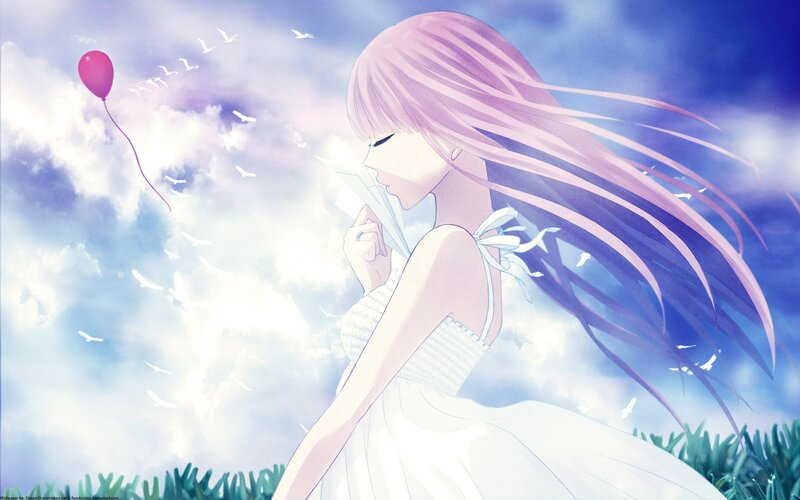 Anime girl with pink balloon