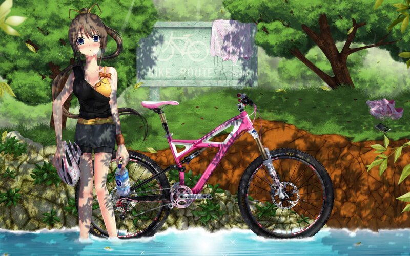 Anime girl with pink bike
