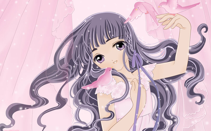 anime girl with pink birds
