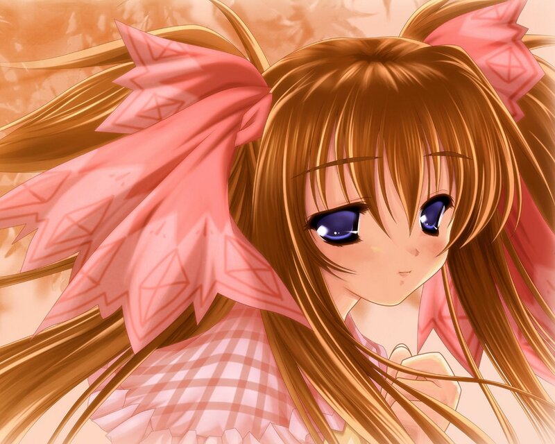 Anime Girl with Pink Bow — Brown, Calm, Long Hair