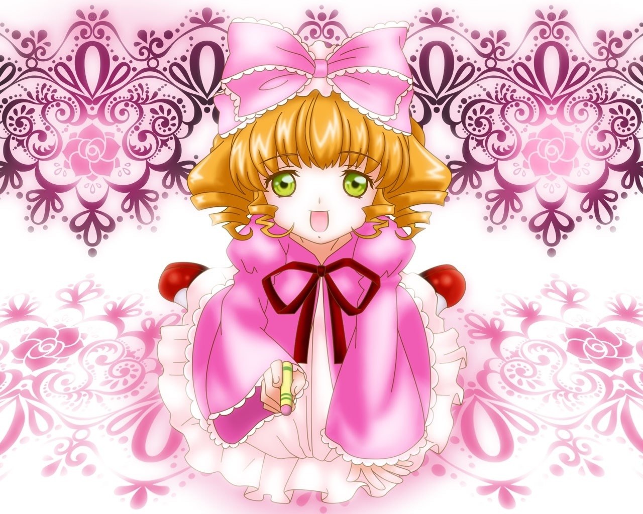 anime girl with pink bow