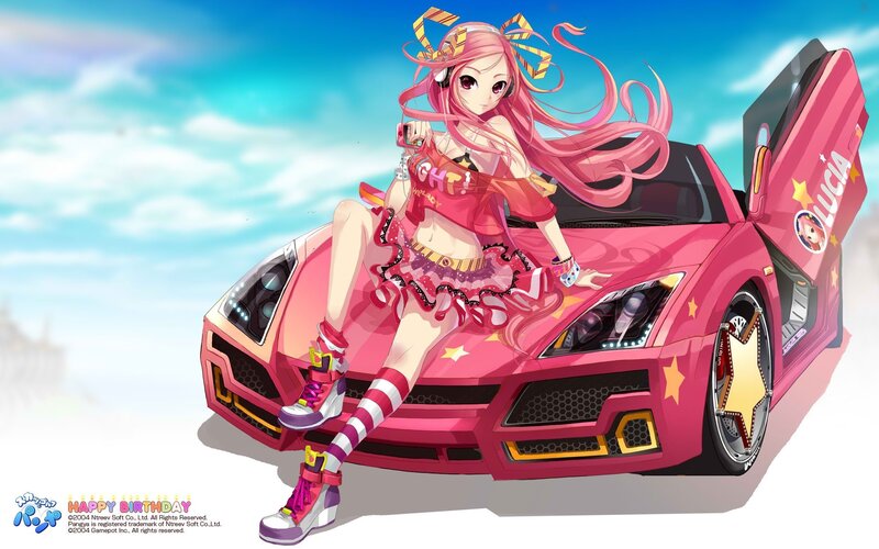anime girl with pink car