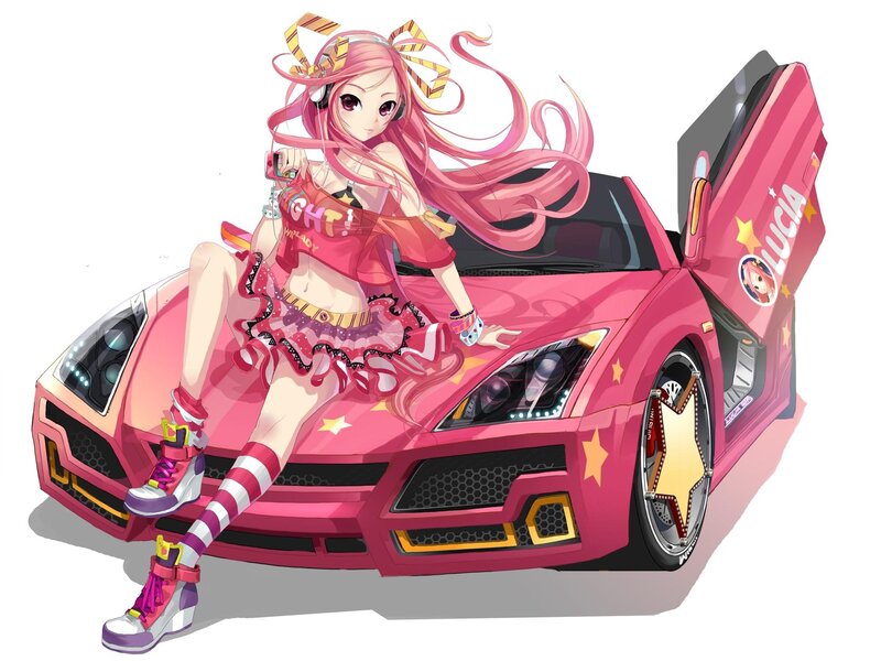 anime girl with pink car