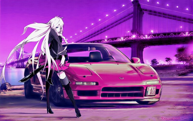 anime girl with pink car