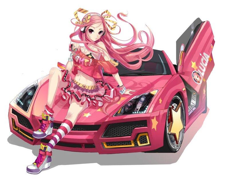 anime girl with pink car