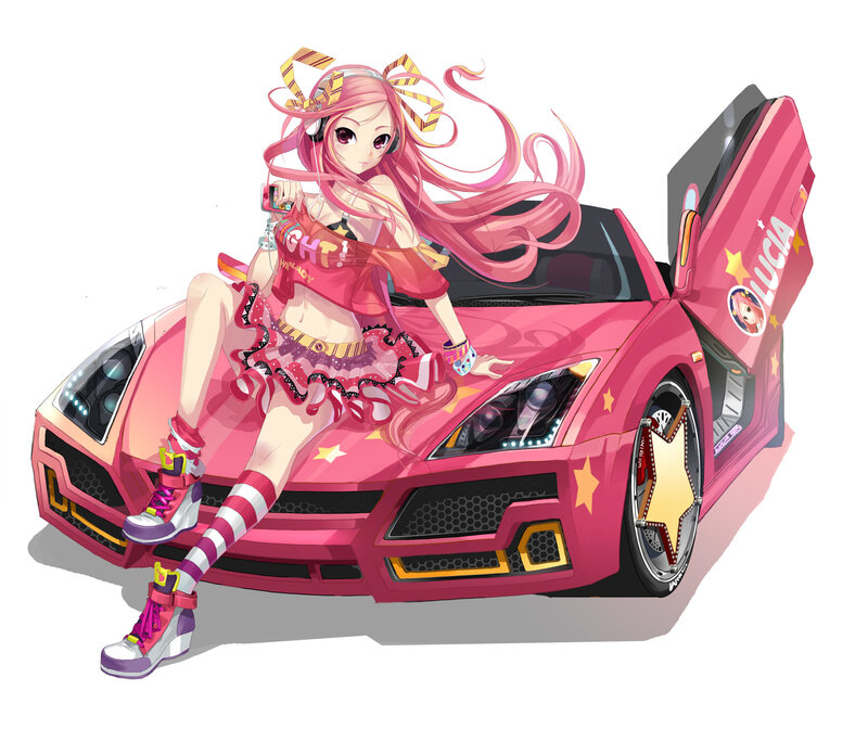 anime girl with pink car