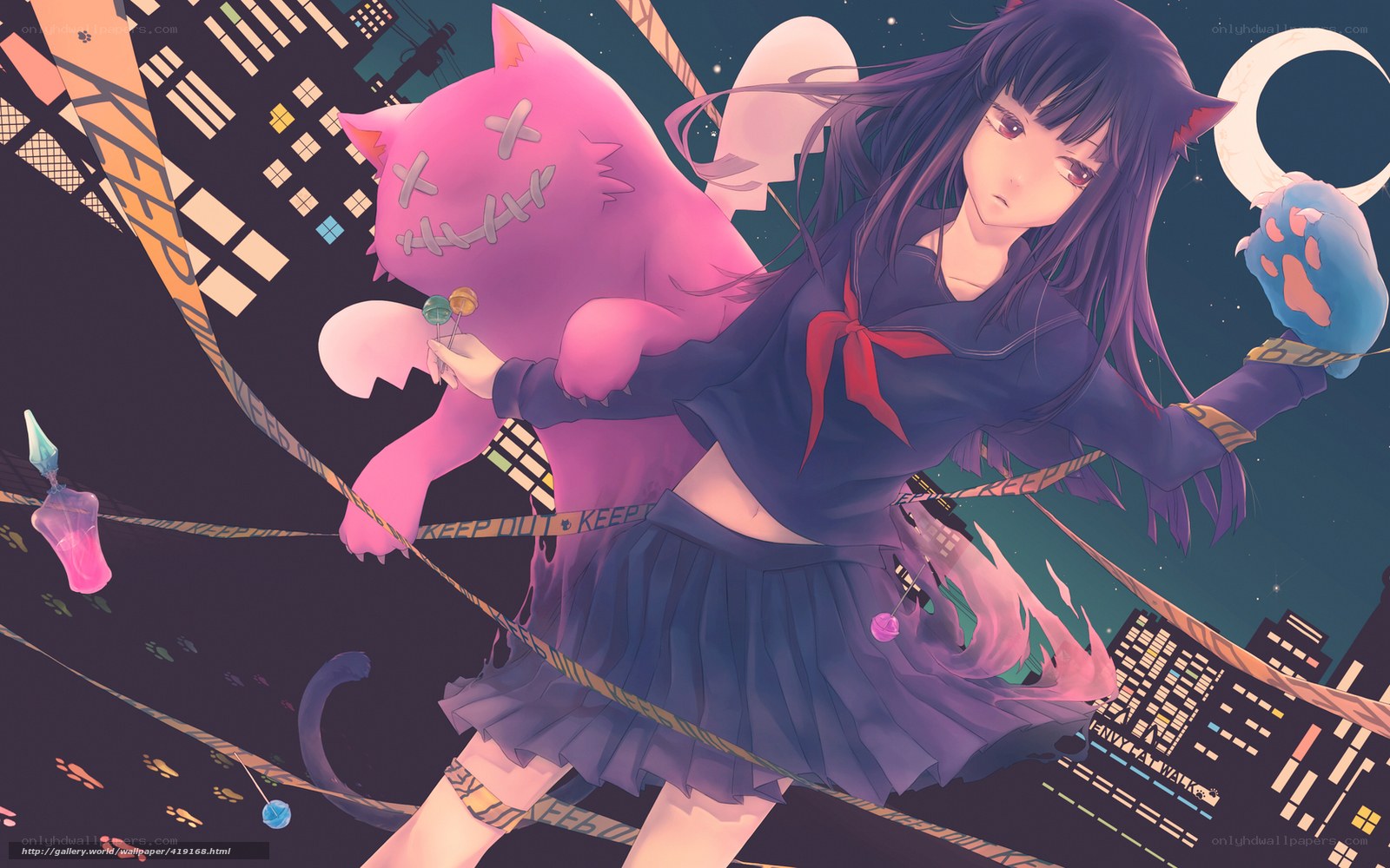 Anime girl with pink cat
