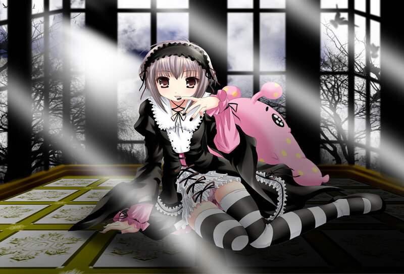 anime girl with pink creature