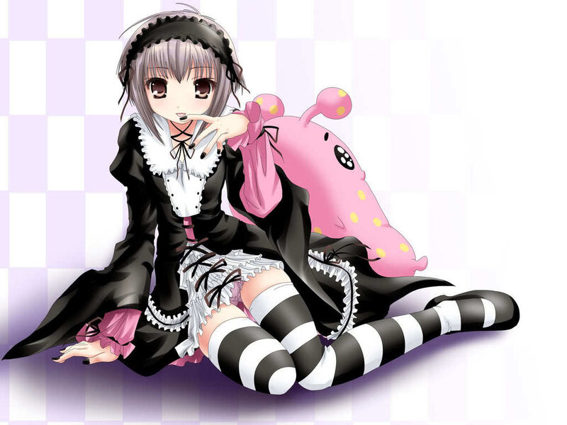 Anime Girl with Pink Creature — Black