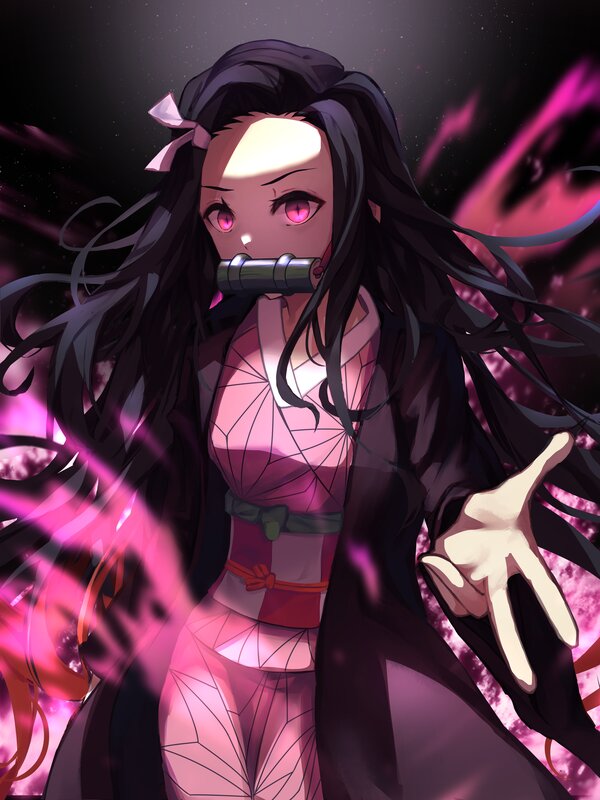 Anime Girl with Pink Eyes — Black, Dramatic