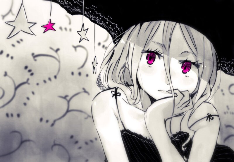 Anime Girl with Pink Eyes — Black