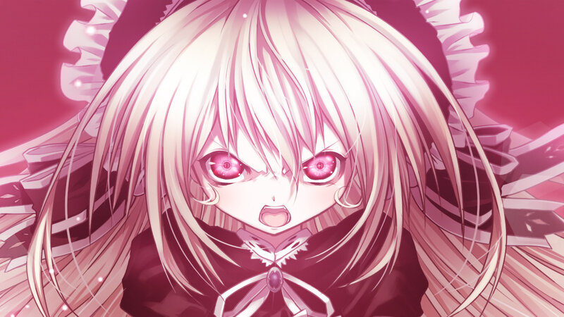 Anime Girl with Pink Eyes — Dramatic, Intense