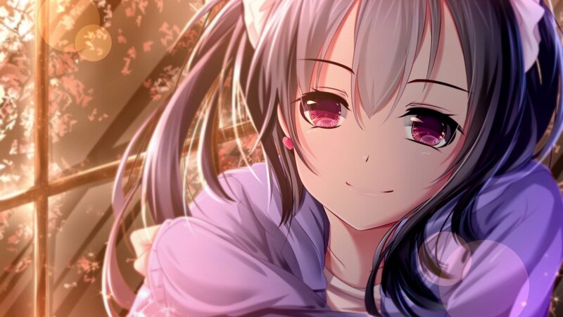 Anime Girl with Pink Eyes — Purple, Calm, Sunset