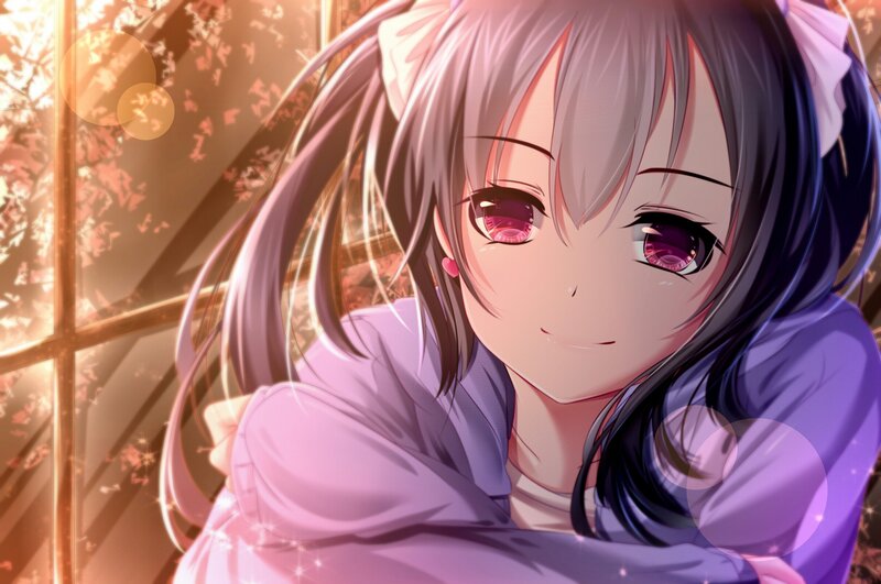 Anime Girl with Pink Eyes — Purple, Calm