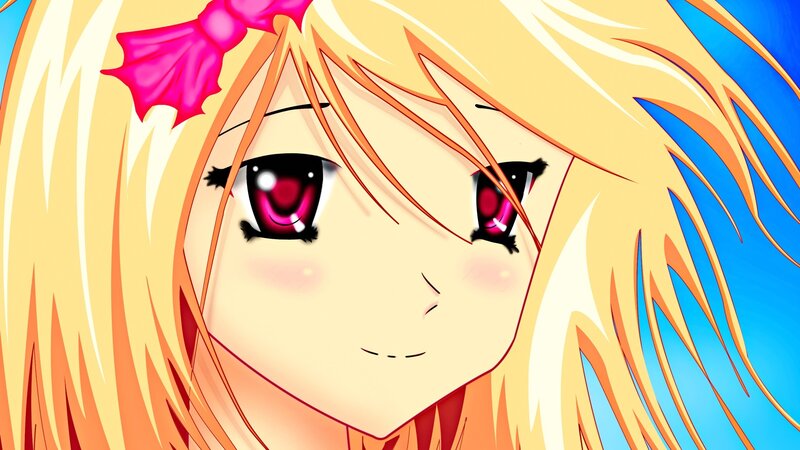 Anime Girl with Pink Eyes — Yellow, Calm