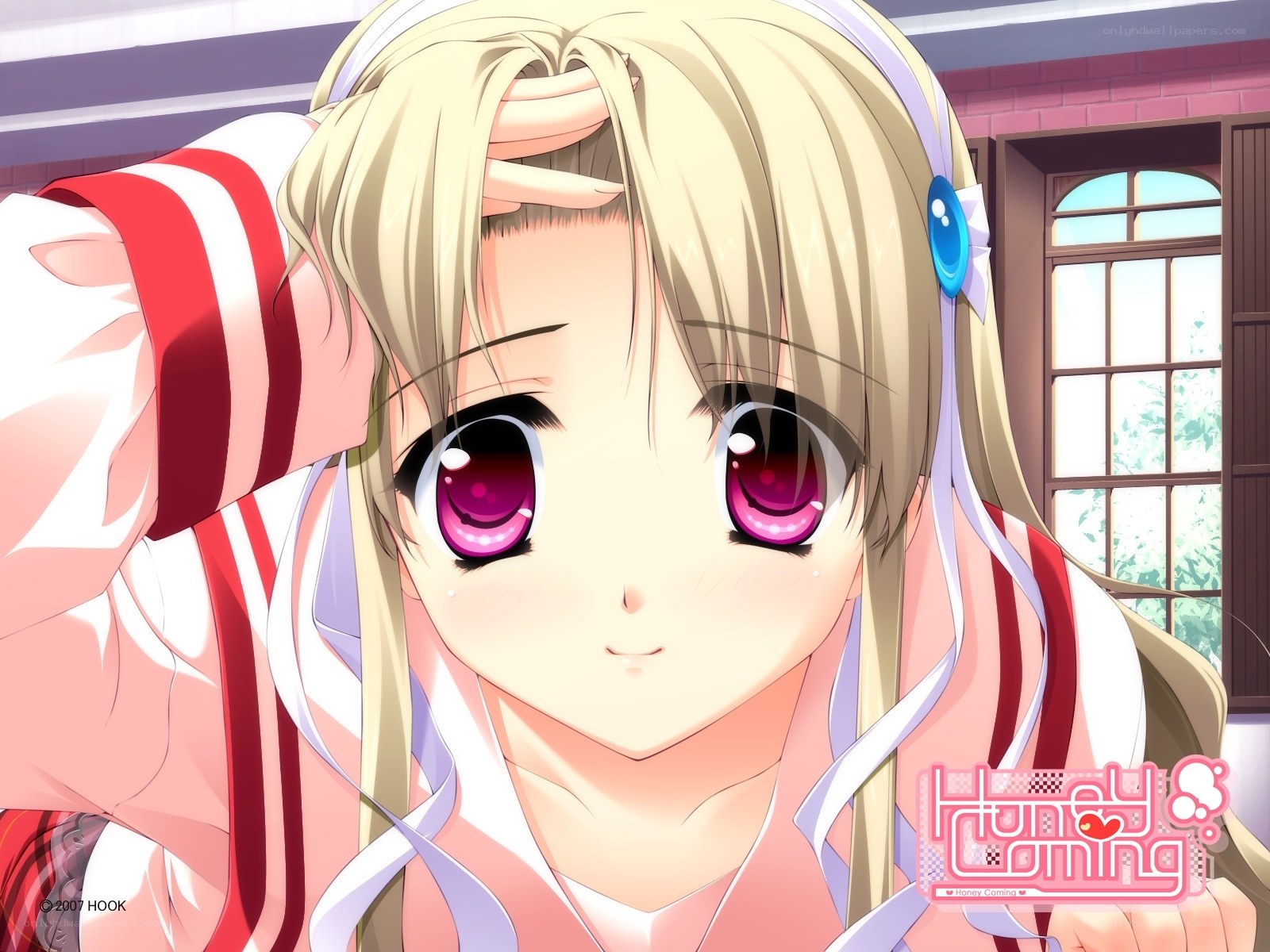 anime girl with pink eyes