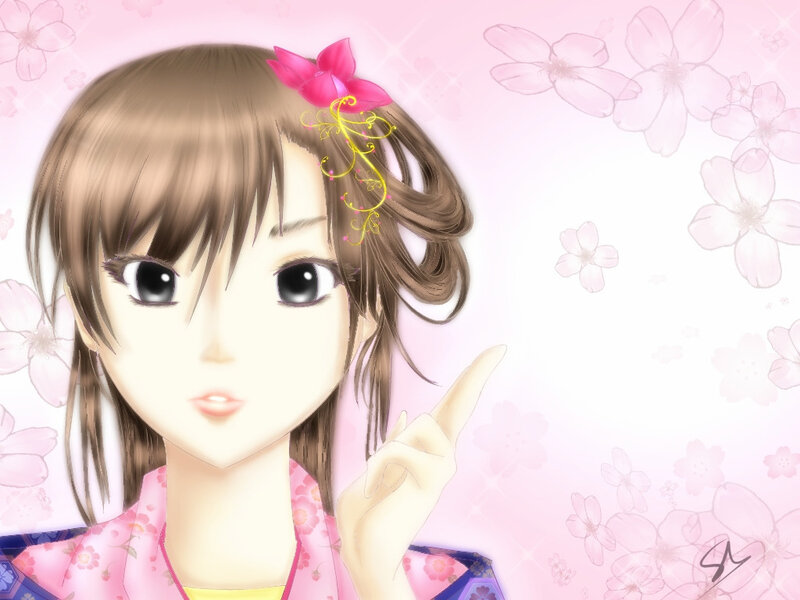 Anime Girl with Pink Flower — Calm