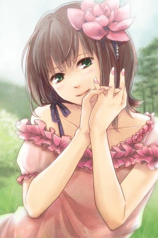 anime girl with pink flower