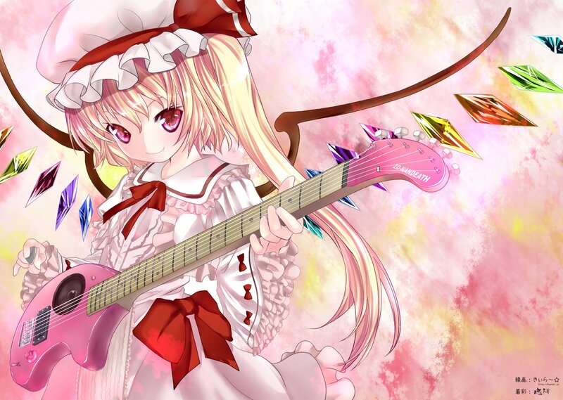 Anime girl with pink guitar