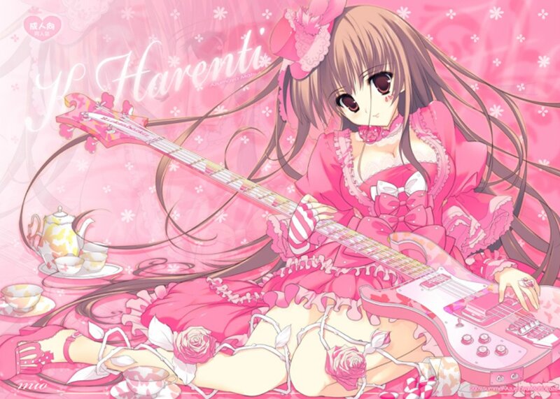 Anime girl with pink guitar