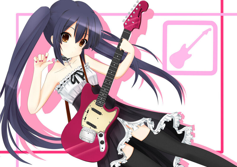 anime girl with pink guitar