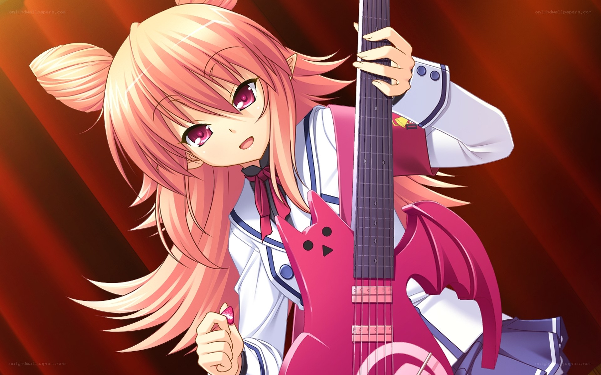 anime girl with pink guitar
