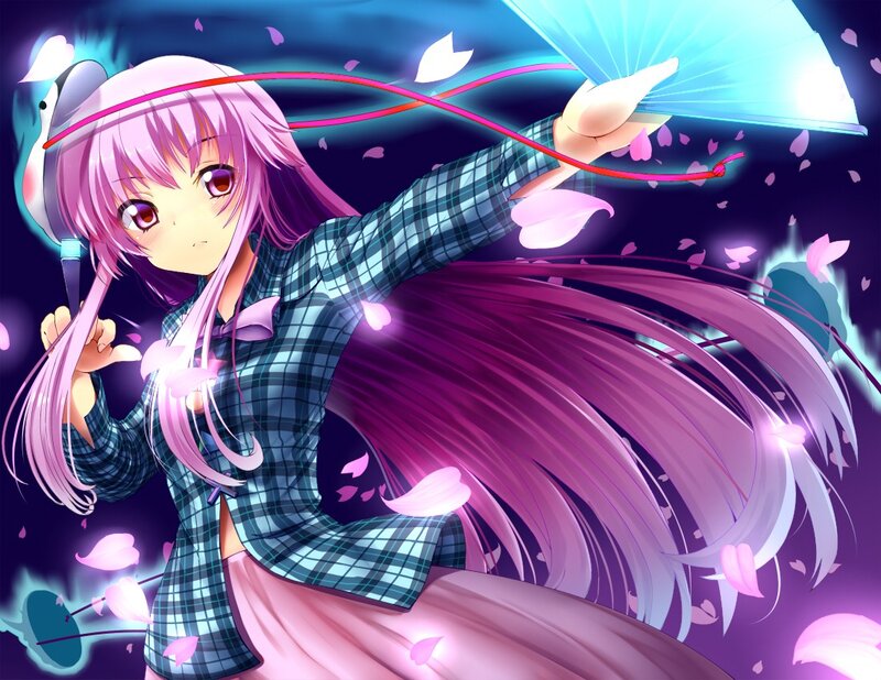 anime girl with pink hair and fan