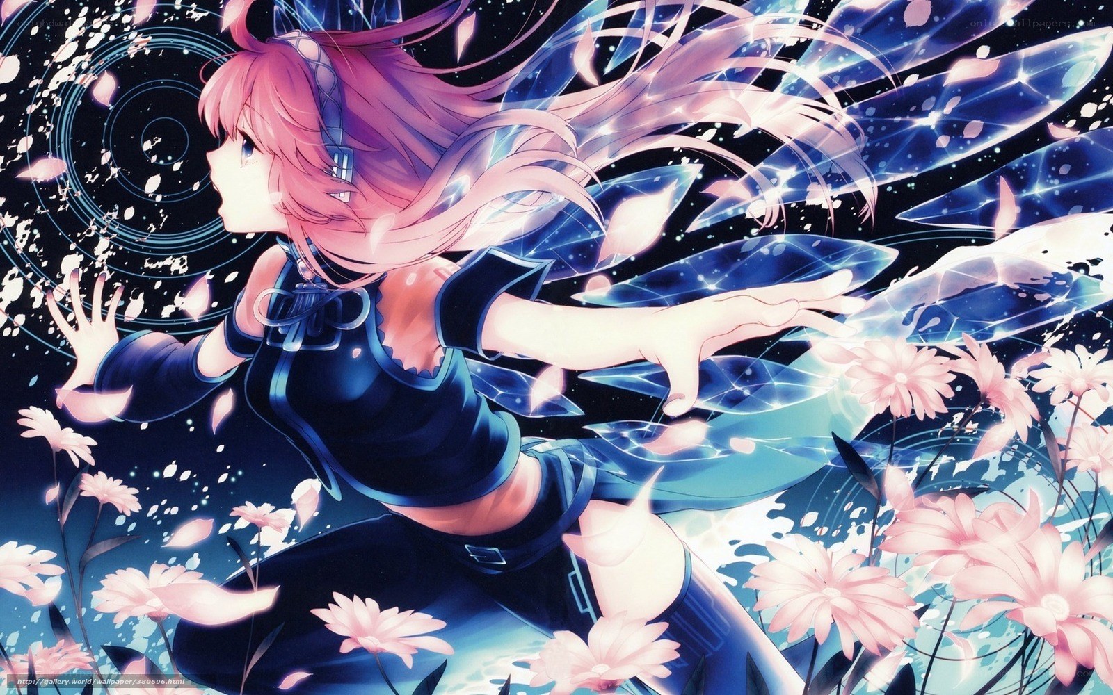 Anime girl with pink hair and flowers