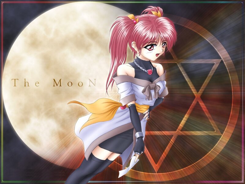 Anime girl with pink hair and moon