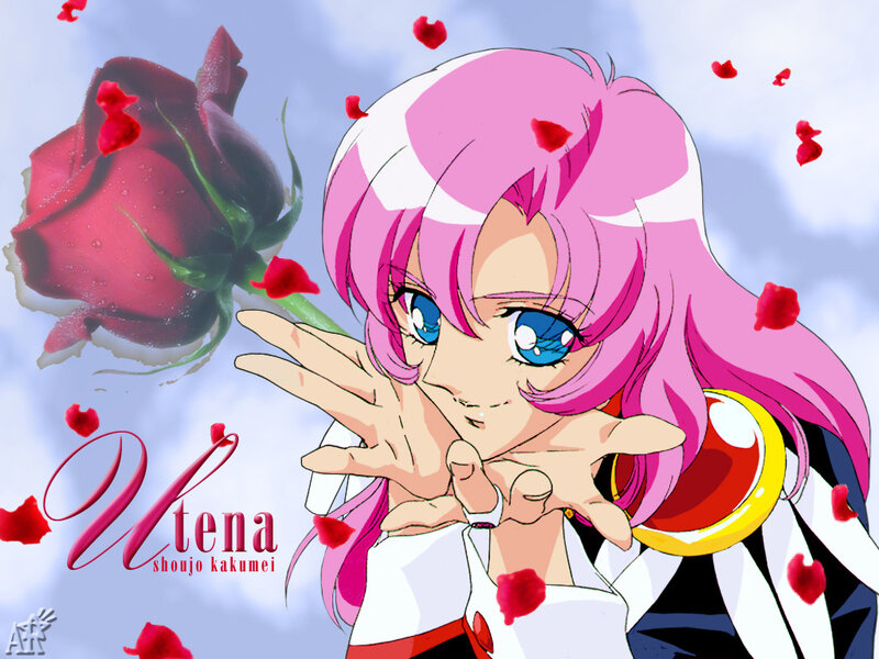 Anime girl with pink hair and rose
