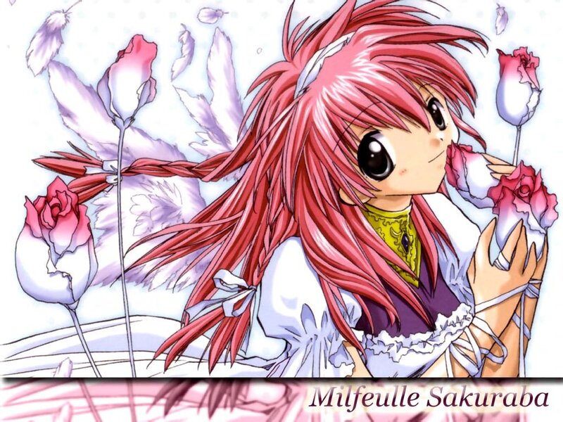 Anime girl with pink hair and roses
