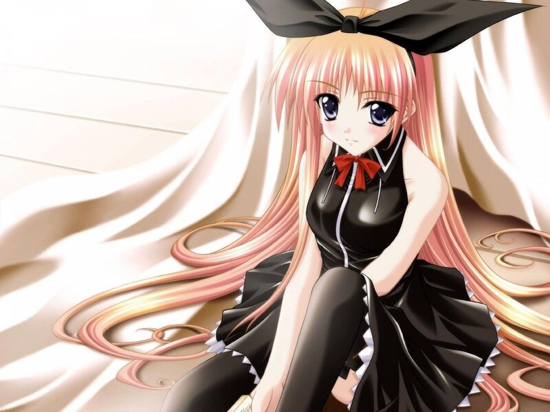 Anime Girl with Pink Hair — Black, Calm