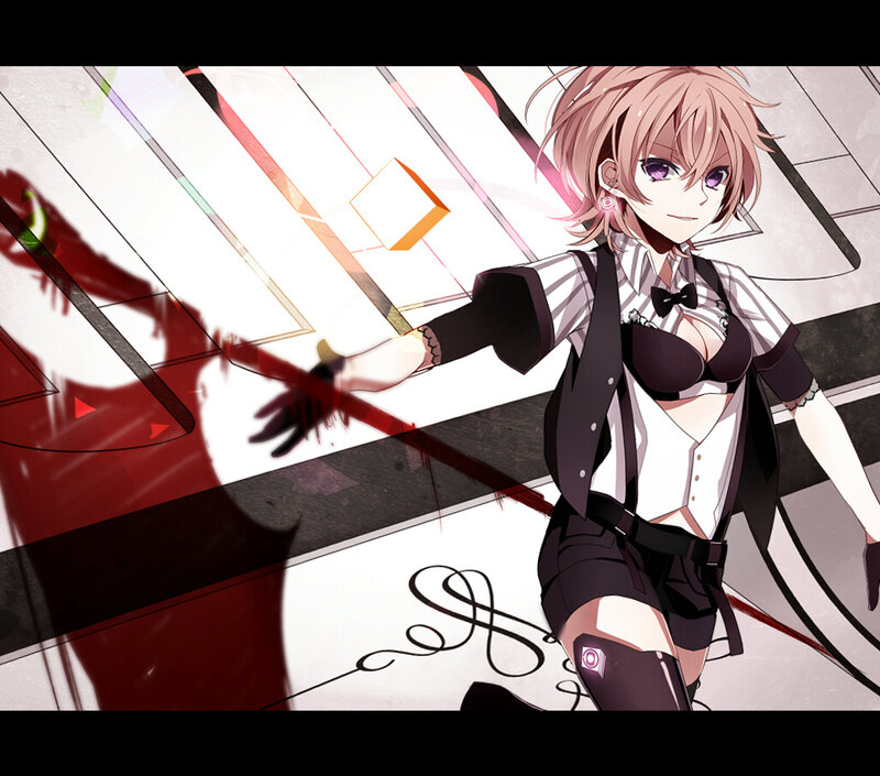 Anime Girl with Pink Hair — Black, Dramatic, Digital Art, Sword