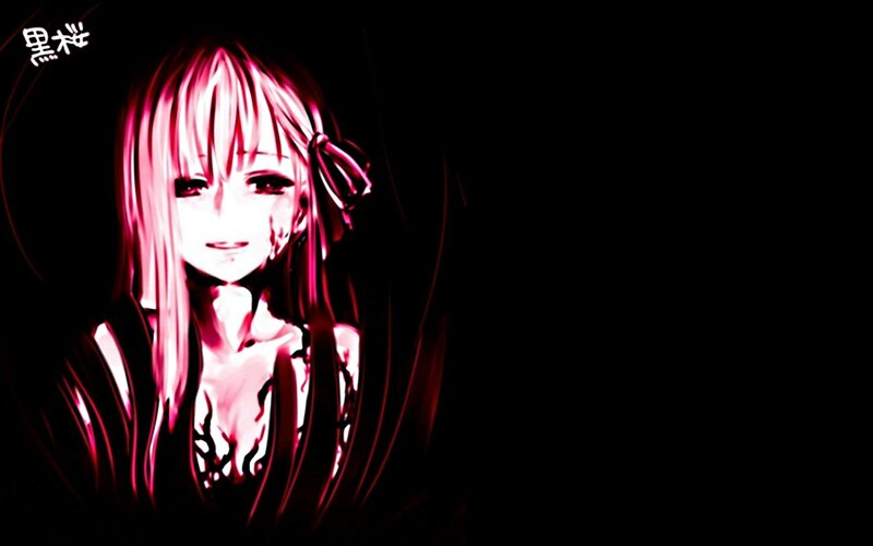 Anime Girl with Pink Hair — Black, Dramatic, Night, Digital Art, Dark Background