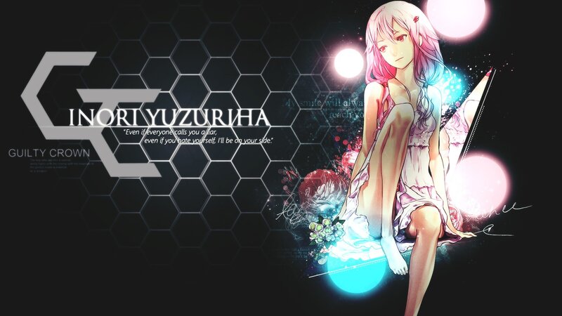 Anime Girl with Pink Hair — Black, Dramatic, Night, Digital Art, Hexagon Pattern
