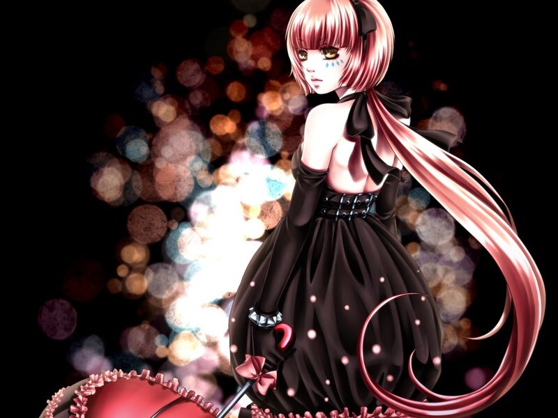 Anime Girl with Pink Hair — Black, Dramatic, Night, Digital Art