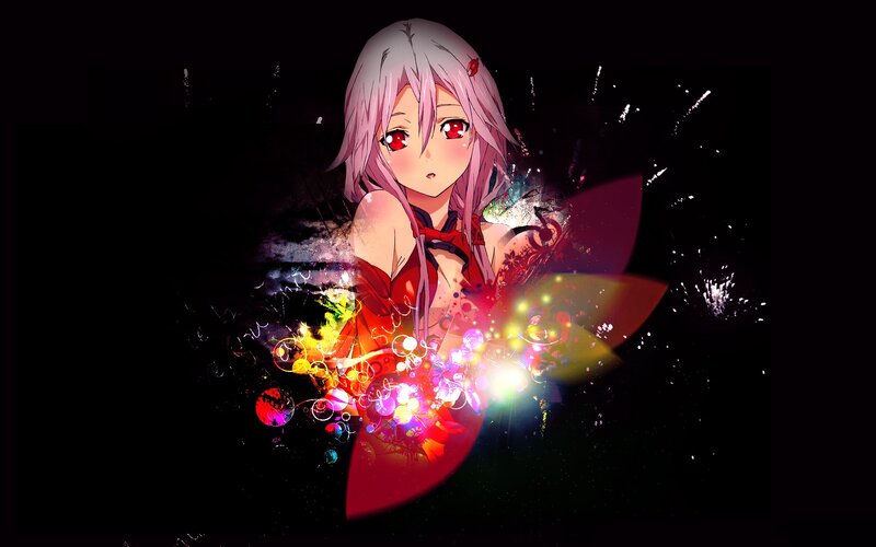 Anime Girl with Pink Hair — Black, Dramatic, Night, Red Eyes