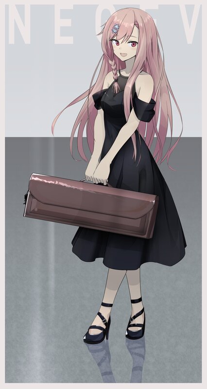Anime Girl with Pink Hair — Black, Neutral