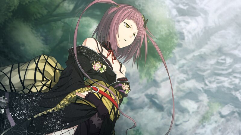 Anime Girl with Pink Hair — Black, Serene