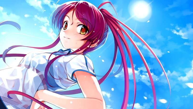Anime Girl with Pink Hair — Blue, Bright, Afternoon