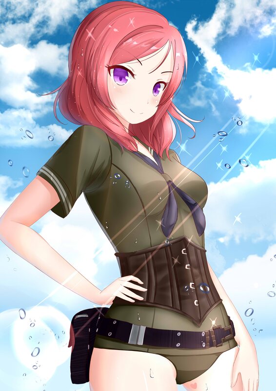 Anime Girl with Pink Hair — Blue, Bright, Cheerful
