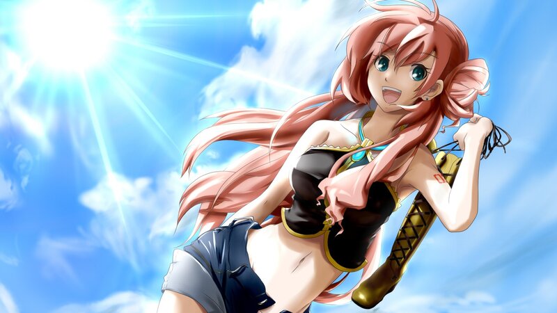 Anime Girl with Pink Hair — Blue, Bright, Energetic