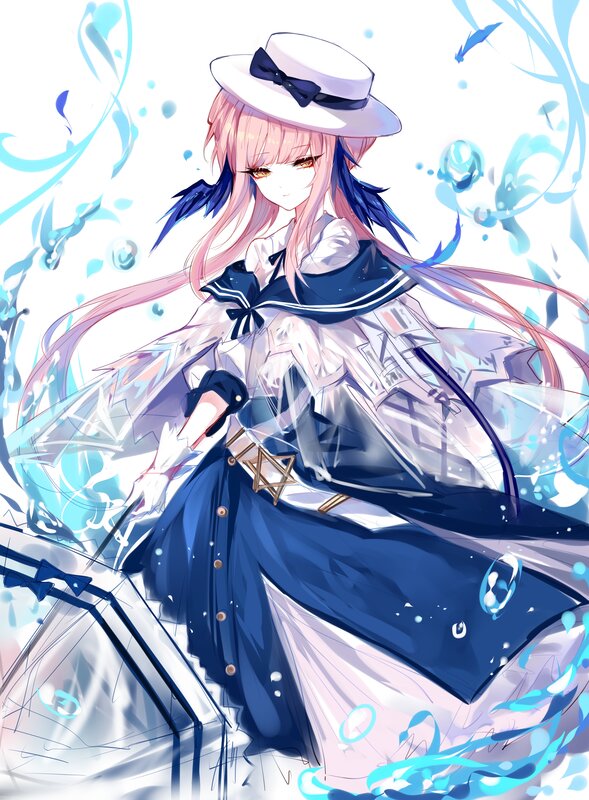 Anime Girl with Pink Hair — Blue, Calm, Digital Art, Hat