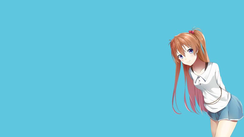 Anime Girl with Pink Hair — Blue, Calm, White Shirt
