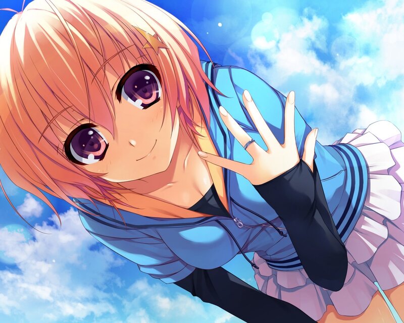 Anime Girl with Pink Hair — Blue, Cheerful