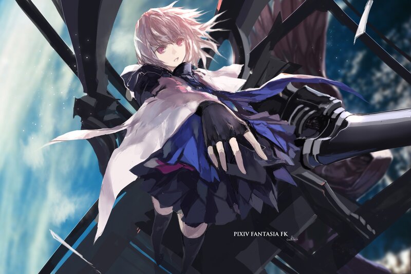 Anime Girl with Pink Hair — Blue, Dramatic, Digital Art, Mechanical Arm