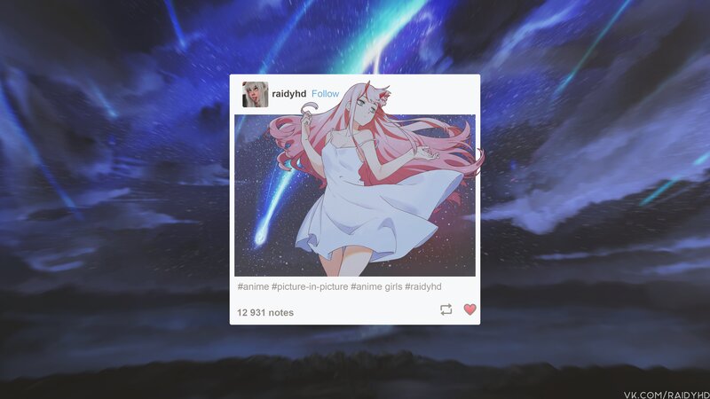Anime Girl with Pink Hair — Blue, Dreamy, Night, Digital Art, Social Media Post