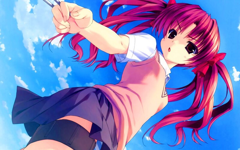 Anime Girl with Pink Hair — Blue, Dynamic, Afternoon