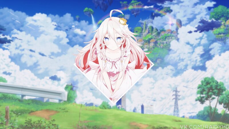 Anime Girl with Pink Hair — Blue, Serene, Afternoon, Rainbow