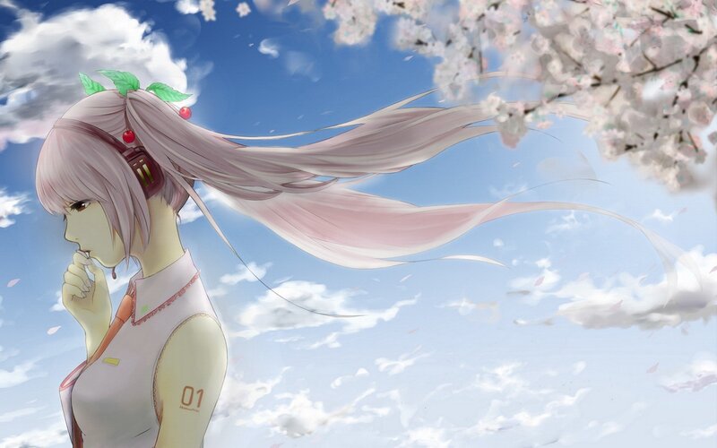 Anime Girl with Pink Hair — Blue, Serene, Spring, Digital Art